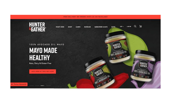 Homepage of Hunter&Gather Product Catalog Website
