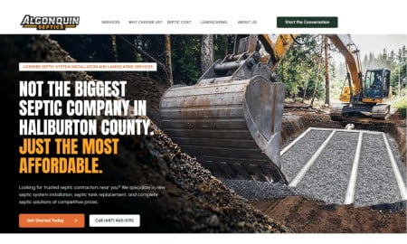 Algonquin Septics Home Page website design by Woodhouse Marketing Agency.
