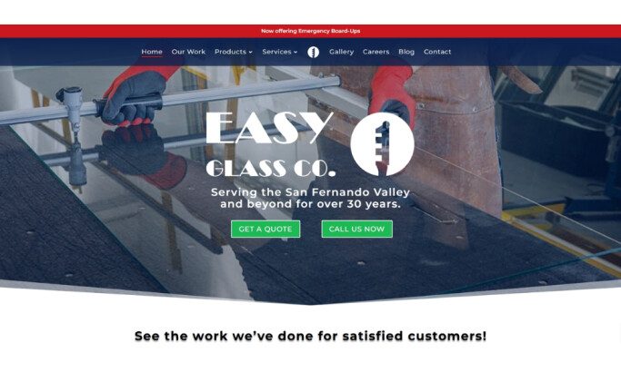 Easy Glass Co. Home Page website design by Quartz Digital.