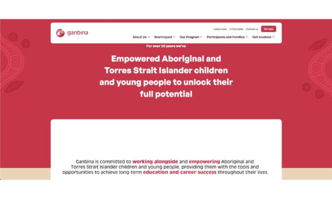 Ganbina Home Page website design by Morrow Studio.