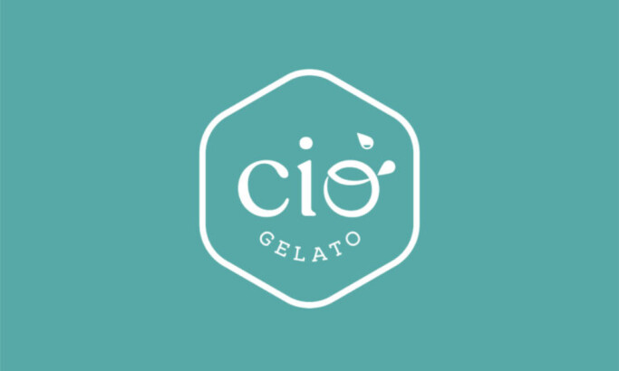 Ciò Gelato logo on a teal background by doppia R.