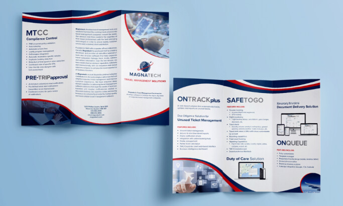 Magnatech inside and outside panels of a trifold brochure by Marianne De Bonis.