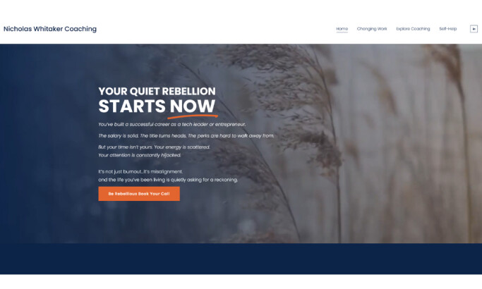 Nicholas Whitaker Coaching Home Page website design by Design Mingle.