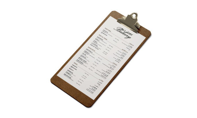 Il Granaio menu on a modern wooden clipboard by LOUD Creative Firm.