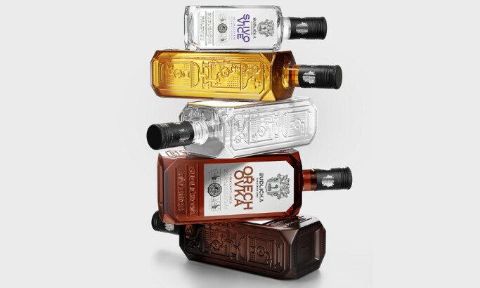 Stacked bottles of Sudlička by Zoumar Design.