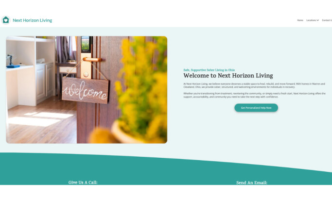 Next Horizon Living home page website design by Minnesota Web Studio.