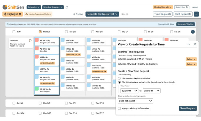 Shiftgen app interface.