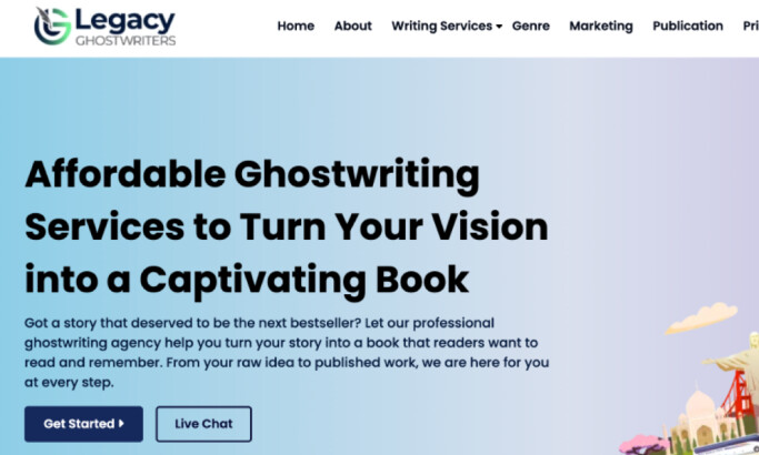 The Legacy Ghostwriters website homepage by DM Nexa Marketing.