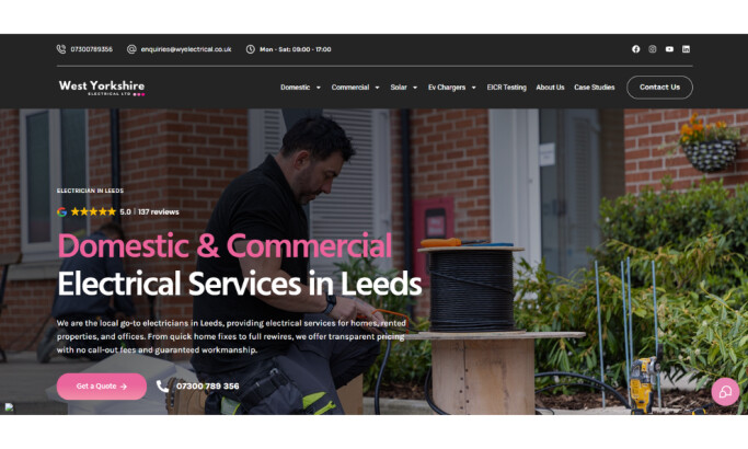 West Yorkshire Electrical website design by Click Limits