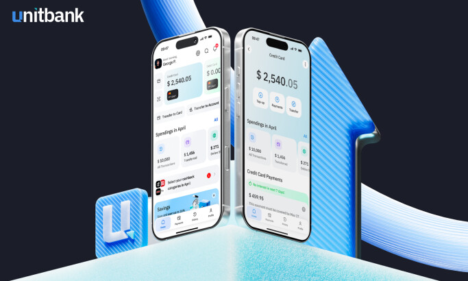 UnitBank App Design by DigiNeat cover image showing a mockup of the app and other brand elements