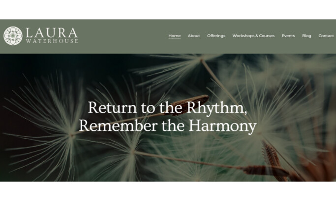 Laura Waterhouse homepage website design by Our New Earth Design Studio.