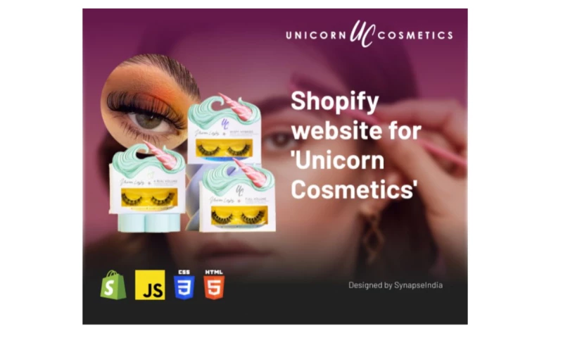 SynapseIndia Outsourcing - Shopify website for 'Unicorn Cosmetics' in UK
