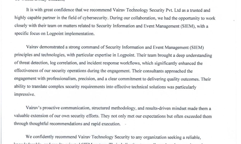 Vairav Tech - Security Information and Event Management (SIEM) implementation