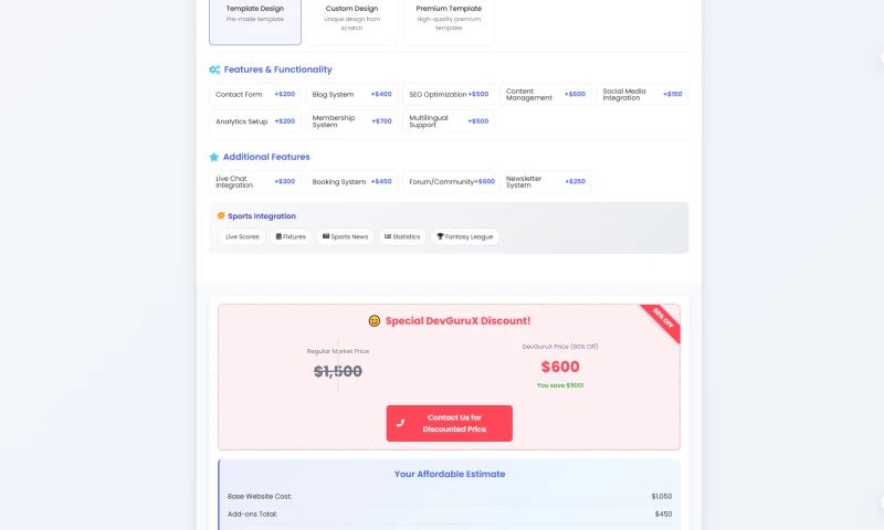 DevGurux - website cost calculator