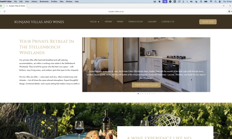 Tourism Marketing SA - GEO & LLM Visibility Optimisation - Kunjani Villas & Wines