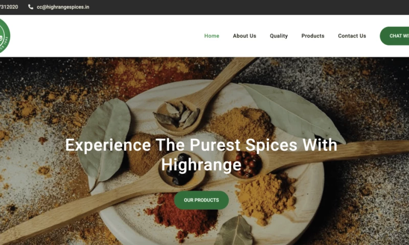 Orange Dice Solutions - Custom website developed for Highrange spices, Kollam, Kerala