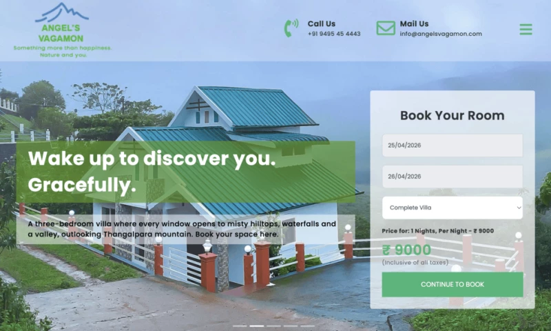 Orange Dice Solutions - Resort website developed for Angels, Vagamon, Kerala