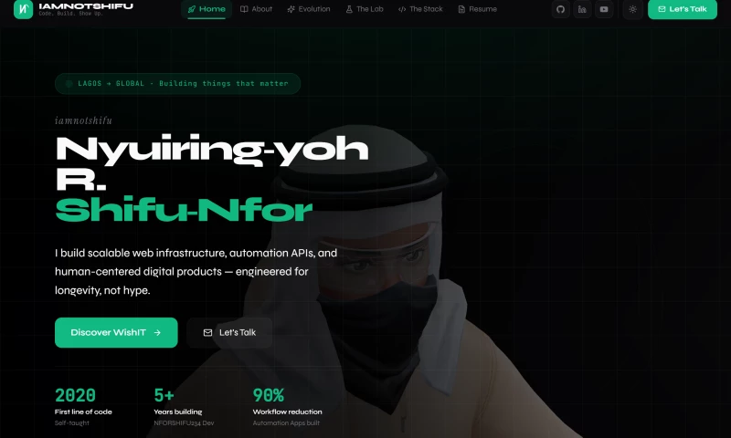 NFORSHIFU234 Dev - Personal Brand Website & Developer Portfolio for IAMNOTSHIFU