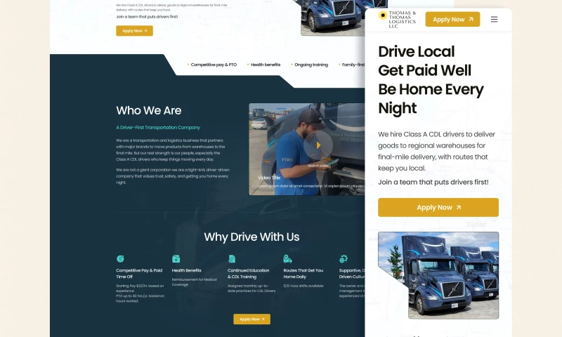 Web Loft Designs - Thomas & Thomas Logistics: Driver Recruiting Website
