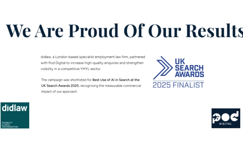 Pod Digital Marketing Ltd - AI Search Award Finalist - didlaw