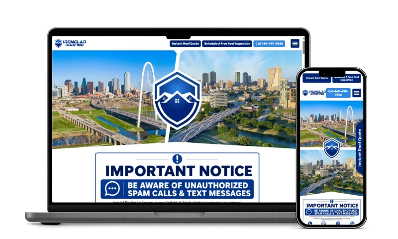 Red Spot Design - Roofing Company Website Design Ironclad Roofing in Dallas, TX