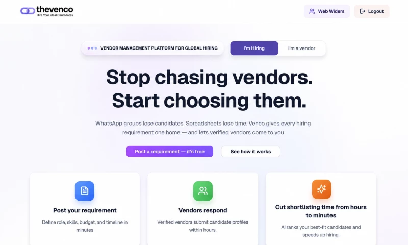 WebWiders Software Solutions - VENDOR MANAGEMENT PLATFORM FOR GLOBAL HIRING