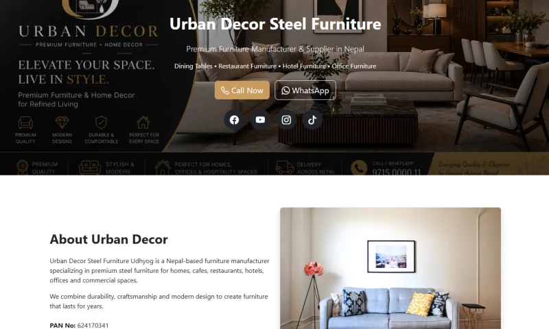 UnitedWebSoft - Urban Decor Steel Furniture Ecommerce Website