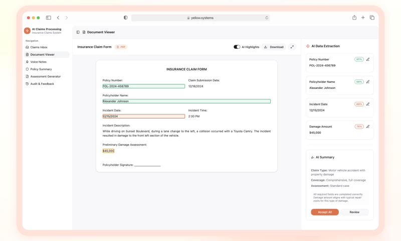 Yellow Systems - Automating Claims Documentation for an InsurTech Company