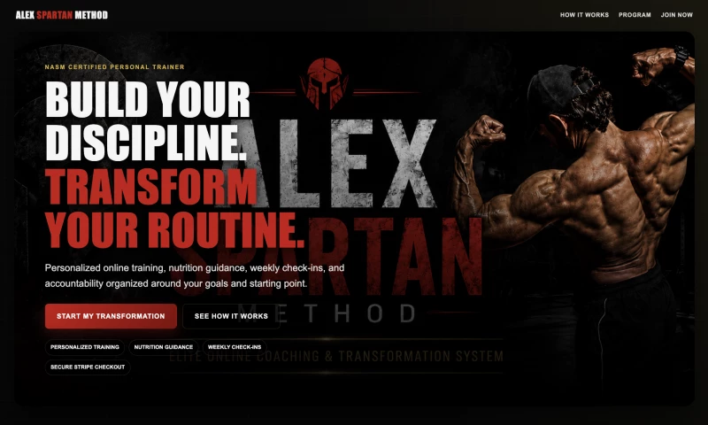 Guarate Solutions - Alex Spartan Method Online Fitness Coaching Website & Subscription Funnel