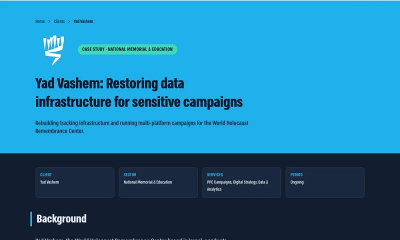 Mashrokit Digital - Yad Vashem: Restoring Data Infrastructure for Sensitive Campaigns