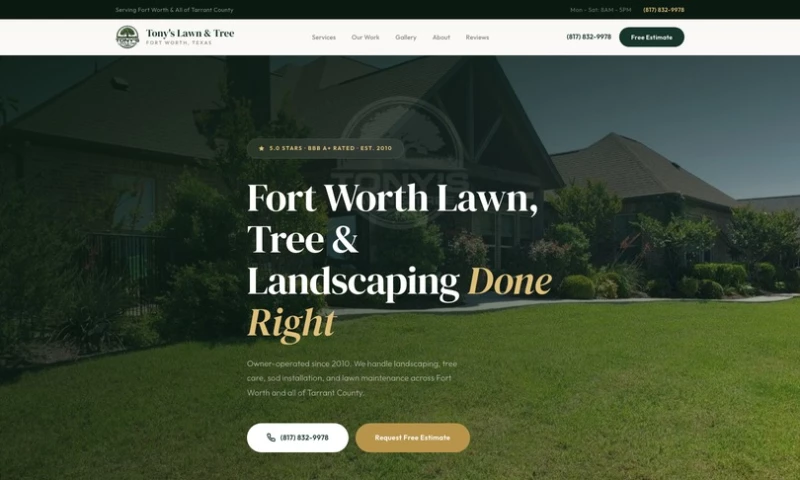 TMN Creative - Fort Worth Landscaping Website with Ratings Up Front