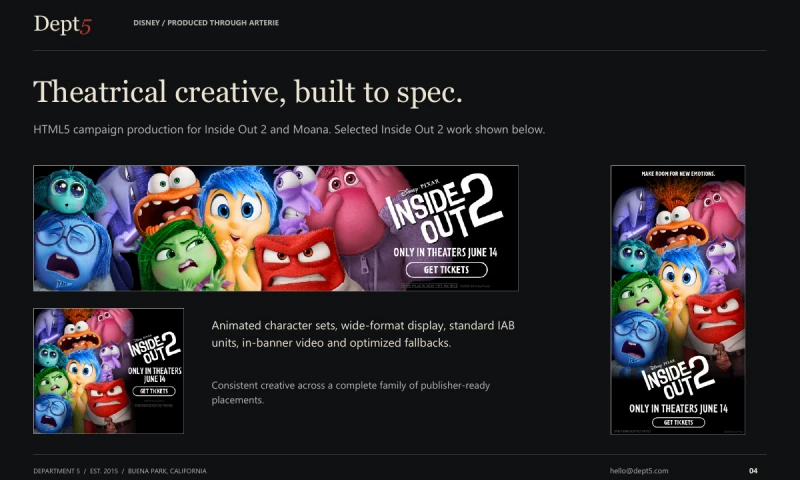 Dept5 - Disney Inside Out 2 HTML5 campaign production through Arterie