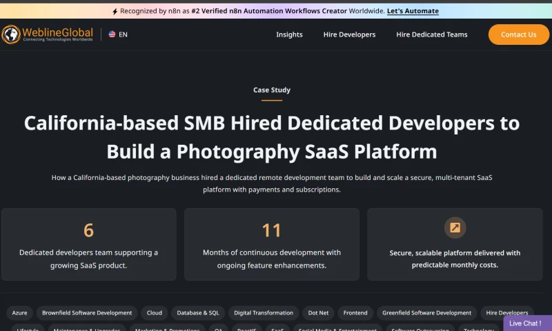 Webline Global - California-based SMB Hired Dedicated Developers to Build a Photography SaaS Platform