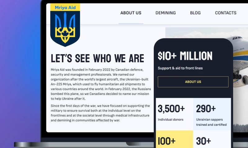 SoloWay Technologies - Mriya Aid: Full-cycle website development for a Canadian charity supporting Ukraine