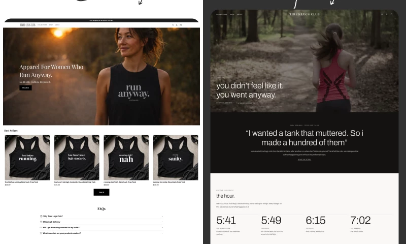 ObjectSingle Unipessoal Lda - Tired Legs Club Bold Shopify Redesign for a Women's Activewear Brand