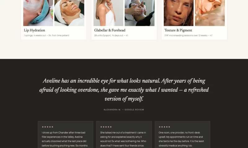 By Friday - Aesthetics clinic, five pages, 3-step booking