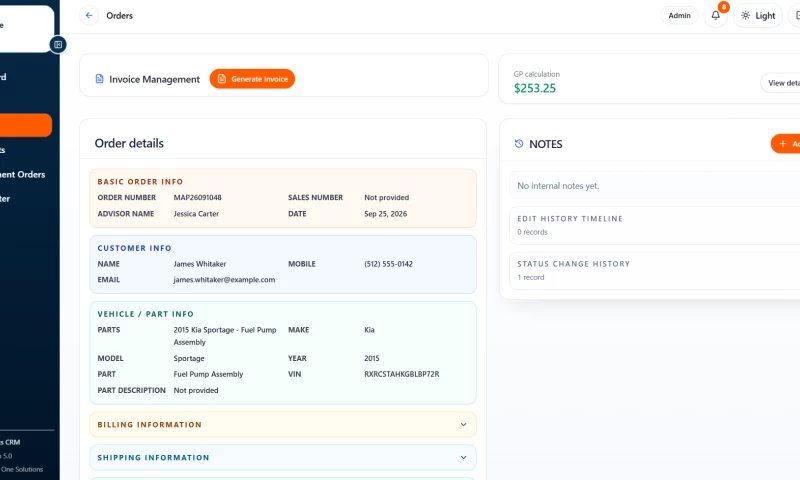 Rock One Solutions - MEE Auto Parts Custom CRM