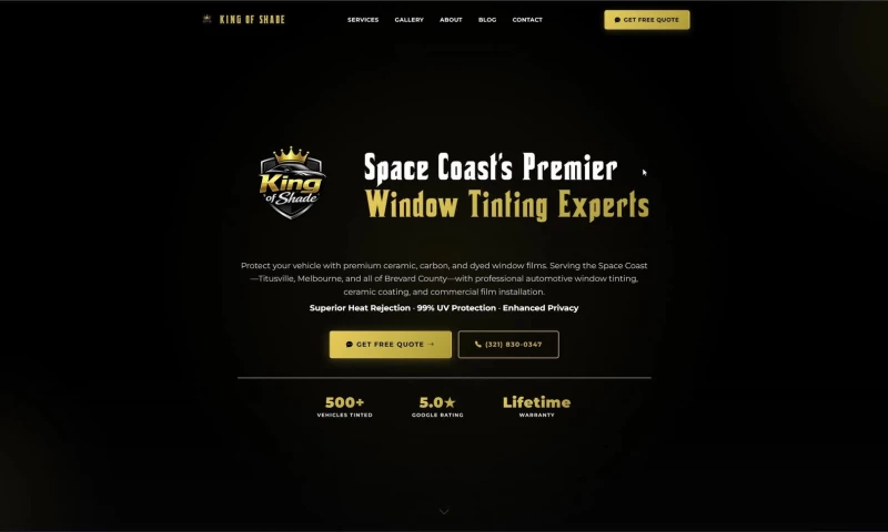 L3ad Solutions - King of Shade: Custom Website for a Space Coast Window Tint Shop