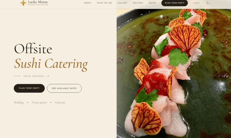 GatorByte - Event catering website with online booking for Lucky Minou Sushi