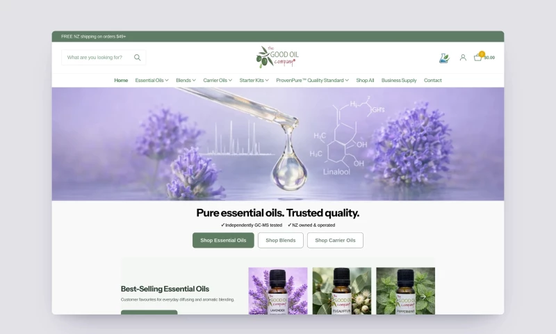 Tripster Developers - The Good Oil Company: trust-first essential oils store on Shopify