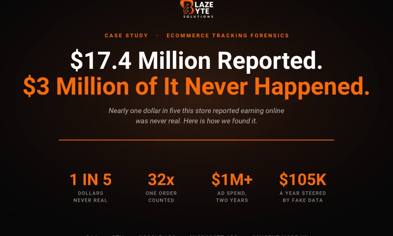 BlazeByte Solutions LLC - GA4 Revenue Not Matching Sales? Fixed $3 Mil + 39% Revenue Over-Reporting GA4+Ads