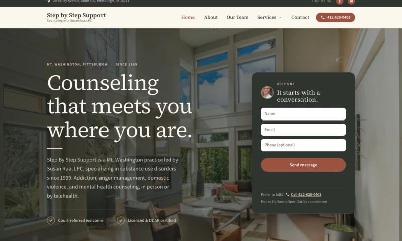 Pittsburgh Digital Marketing Agency - Counseling practice website for Step By Step Support