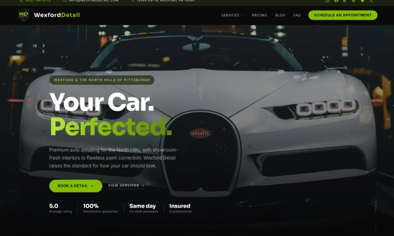 Pittsburgh Digital Marketing Agency - Auto detailing website for Wexford Detail