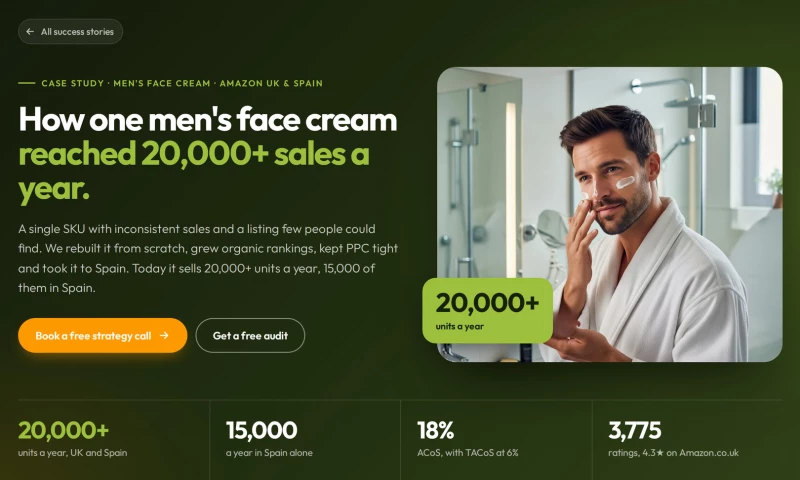 Amazon Experts - Men's Master: one face cream, 20,000+ units a year in the UK and Spain