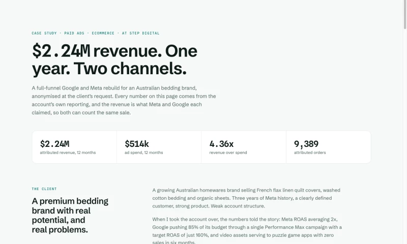 Step Digital - Full-funnel Google and Meta rebuild for an Australian bedding brand
