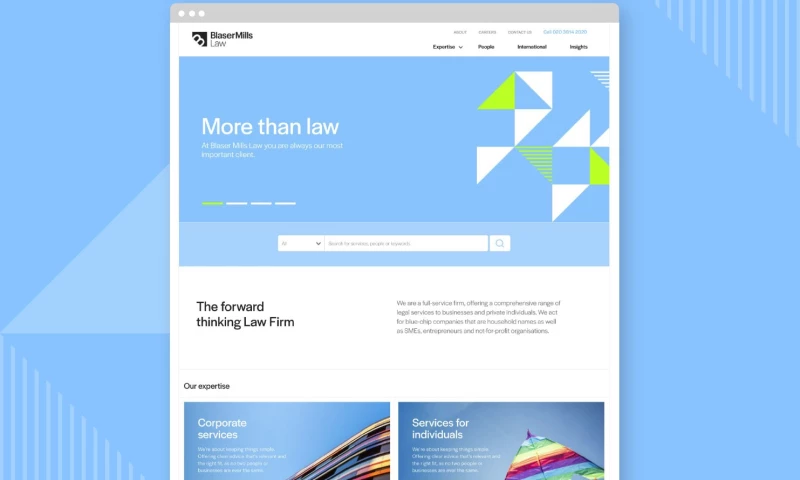 Module Studio - A design and structural transformation of the Blaser Mills Law brand identity and website.