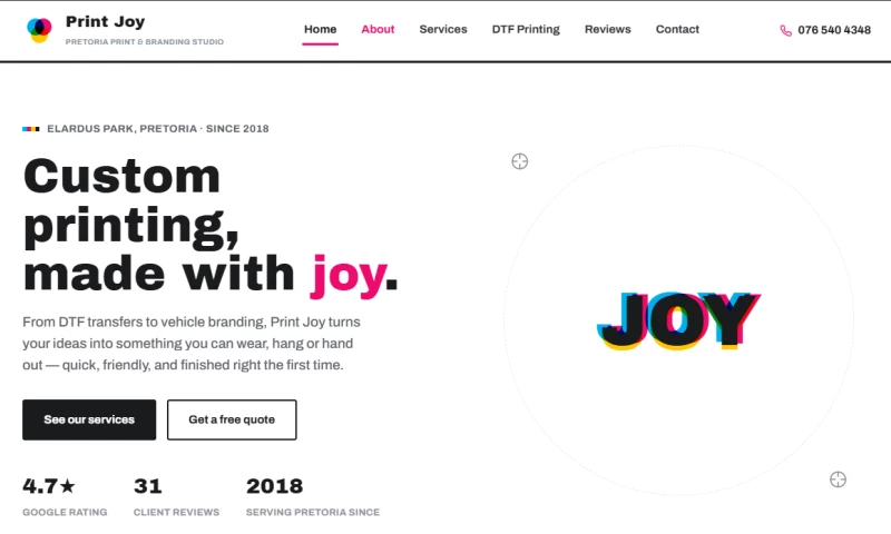 Nova SIte - Print Joy Print & Branding Studio Website