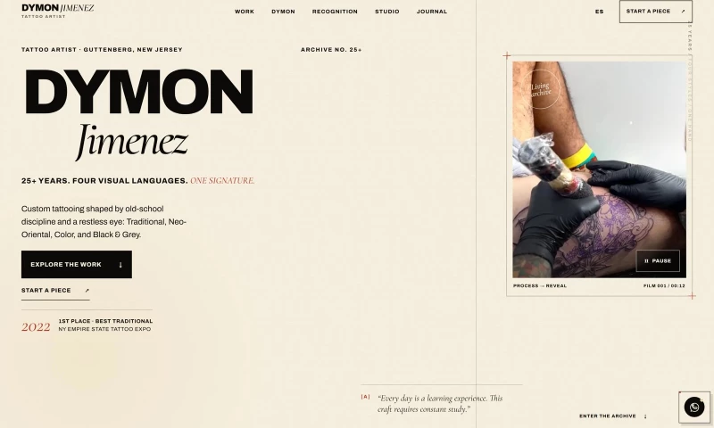 P2L Digital Studio - Dymon Jimenez Tattoo: Portfolio Website with WhatsApp Booking