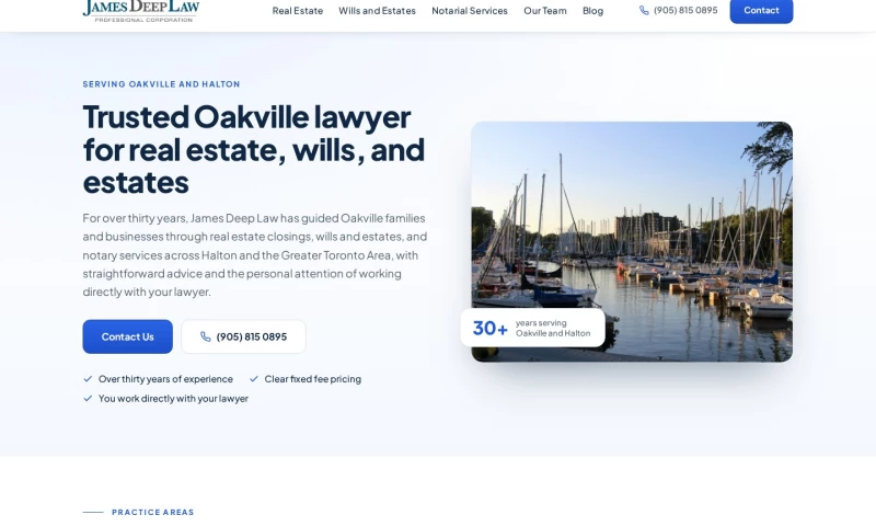 Oakville Web Designs - James Deep Law - Website and SEO