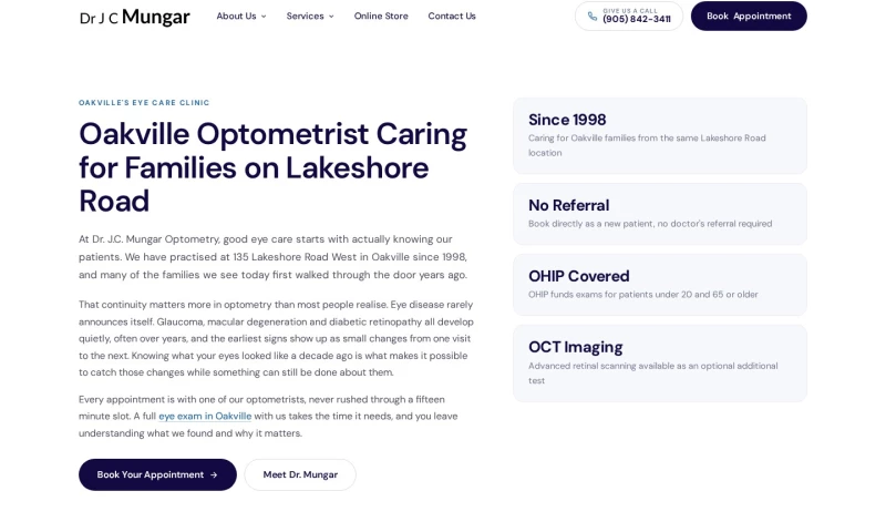 Oakville Web Designs - Dr. J.C. Mungar Optometry - Website and SEO